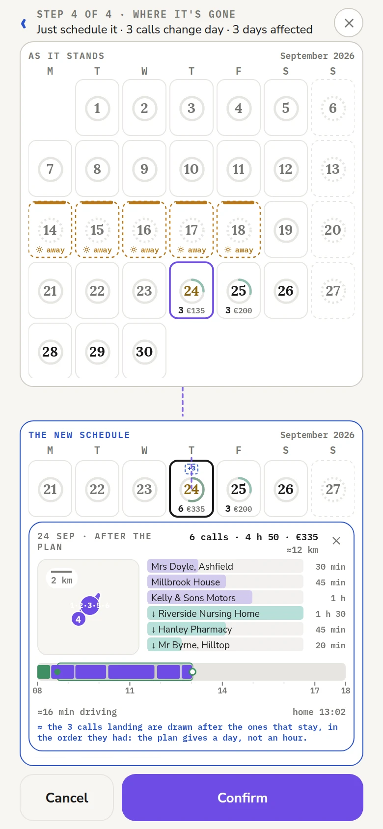 The planner: your month as it stands above the new schedule it would make